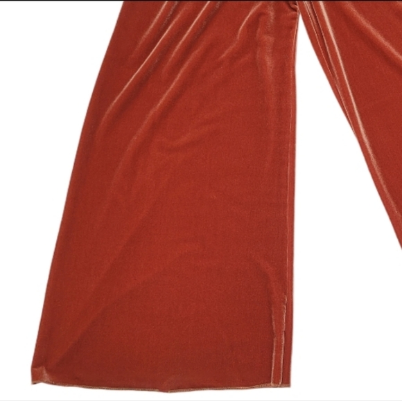 Clio 70s Vintage Patchwork Blue Burnt Orange Velvet Metallic Wide Leg Jumpsuit - Picture 6 of 10